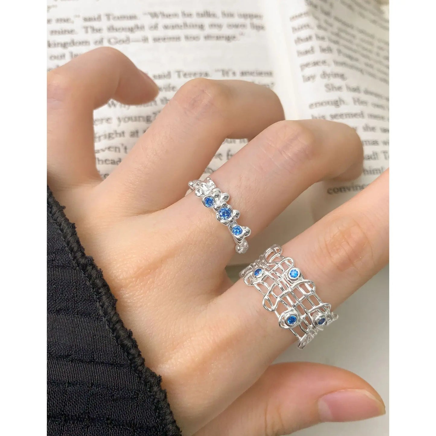  S925 Sterling Silver Weaving Grid Open Ring Female Resizable Opening Ring For Women Birthday Gift 