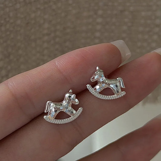 100% 925 Sterling Silver Crushed Ice Pony Earrings Korean Style Simple Basic Ear Accessories