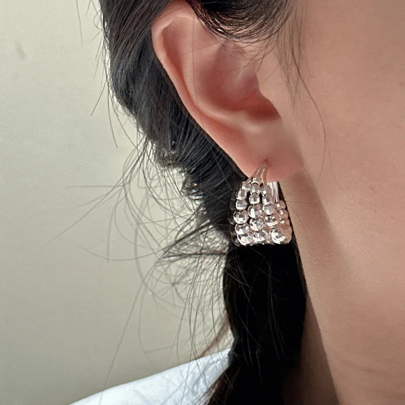 100% 925 Sterling Silver Vintage beaded stud earrings design gradient sparkling fashion accessories wholesale