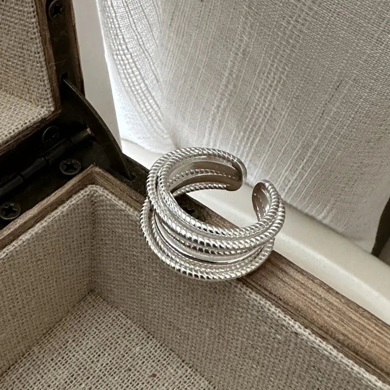 925 Sterling Silver  Multi layer Line Ring Korean Edition Fashionable Personalized Simple Texture Ring