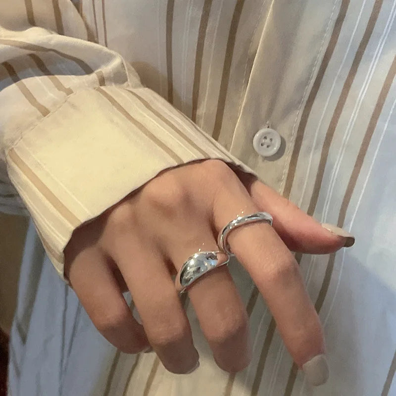  S925 Sterling Silver Water Drop Design Ope Rings Chunky Teardrop Adjustable Rings for Women Jewelry Accessories Gifts