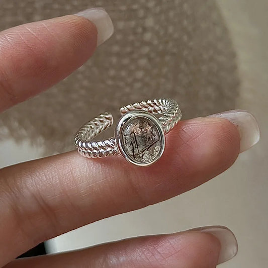  S925 Sterling Silver Minimalist Black Hair Crystal Minimalist Ring Korean Style Fashionable Personalized INS Ring