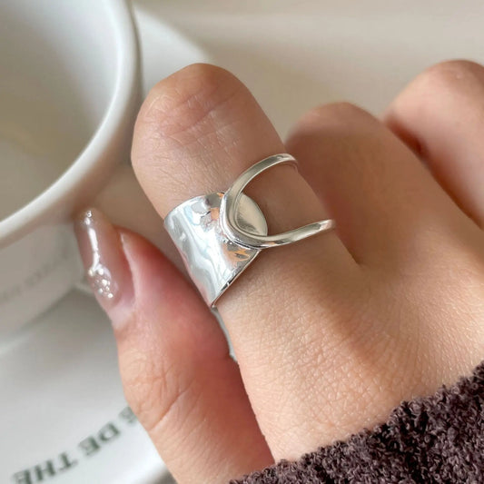 5pcs New 100% S925 Sterling Silver Opening Ring For Women Lagre Wide Ring Hip Hop Punk Finger Rings Simple Boho Jewelry Gift