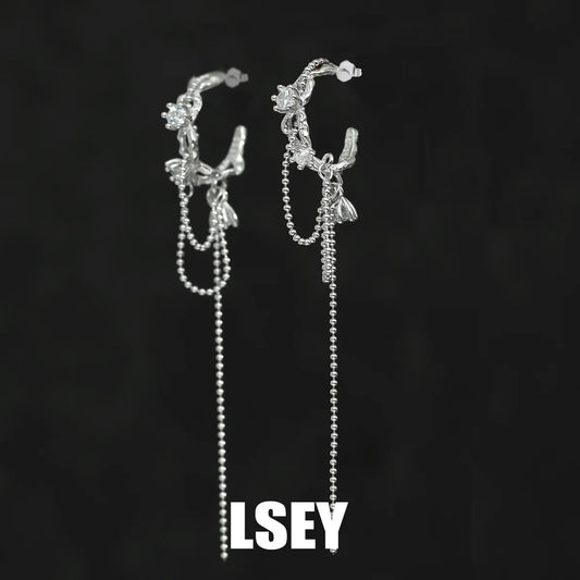 925 Sterling Silver Zircon Vine Ring Original Design Pure Silver Branch Chain stud earrings