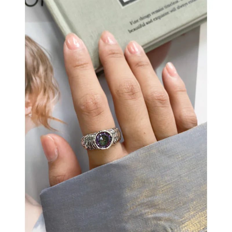 100% Authentic 925 sterling silver Simple retro temperament, versatile, and micro inlaid with zircon stones open ring