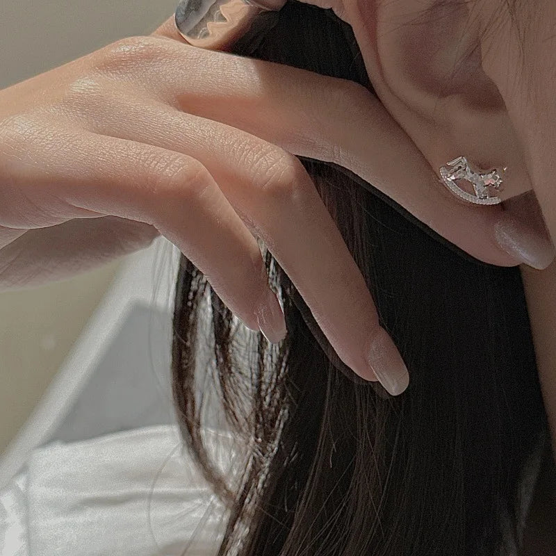 100% 925 Sterling Silver Crushed Ice Pony Earrings Korean Style Simple Basic Ear Accessories