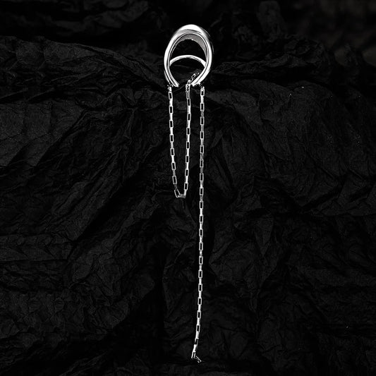 1 PCS Minimalist S925 sterling silver double-layer hollow geometric ear clip for women's Instagram style long tassel ear bone