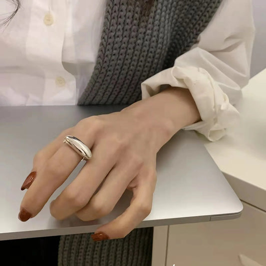 Smooth and niche pebble S925 Sterling silver ring fashionable and personalized index finger ring new trendy style