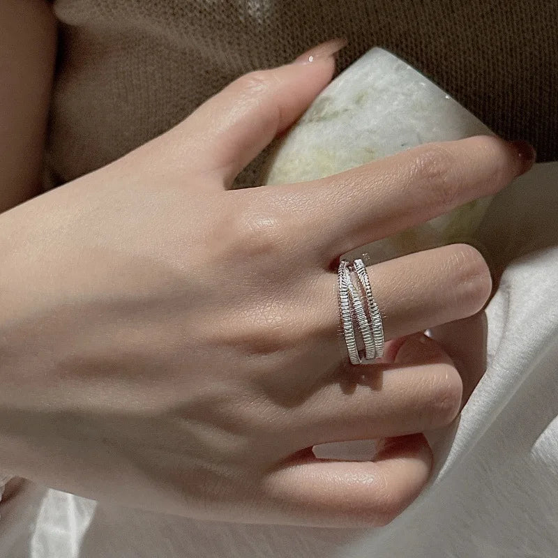  S925 Sterling Silver Vintage woven texture ring, Korean style fashion, simple retro ring