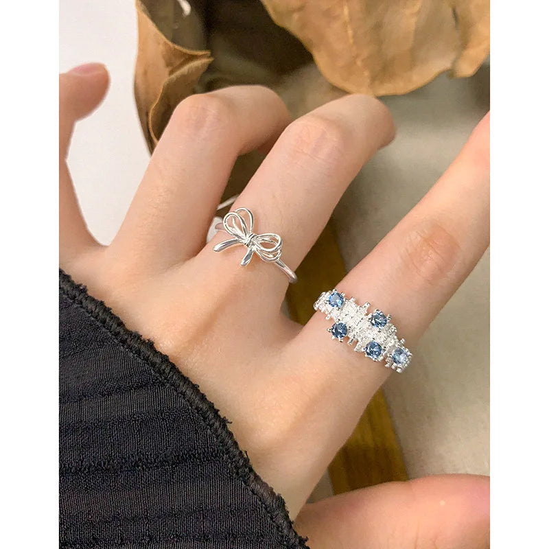 100% Authentic 925 sterling silver Irregular wrinkled sea blue cz zirconium Stylish Girls Accessories Party Daily Versatile