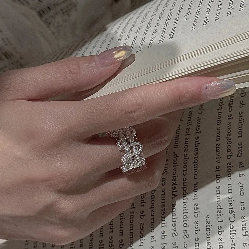  S925 Sterling Silver Vintage beaded simple ring, Korean style fashionable sparkling ring wholesale