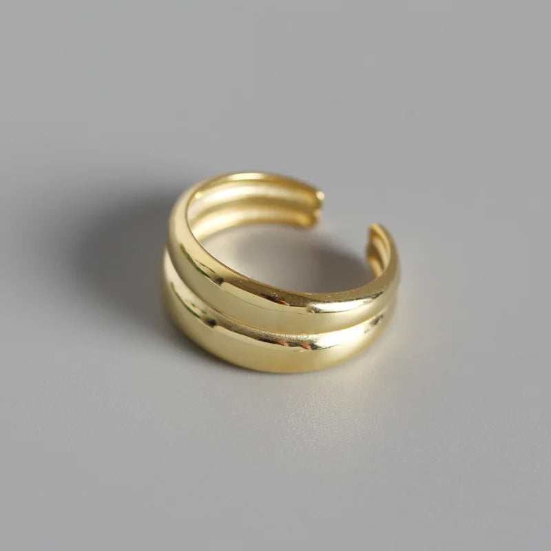 925 Sterling Silver Opening Ring Minimalist INS Geometric Double Layer Simple Round Fashion Silver Jewelry Bijoux Femme