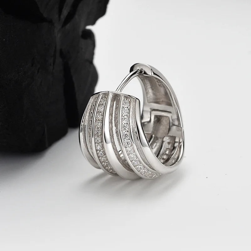 1 Pcs S925 Pure Silver Hoop Earrings for Women Paved Dazzling CZ Stone Luxury Trendy Female Circle Earrings Statement Jewelry