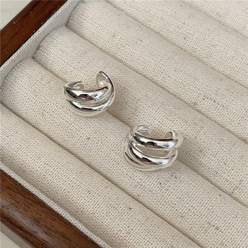 1 pcs S925 pure silver Korean fashion three-layer ear clip Korean fashion heavy industry simple basic ear accessory