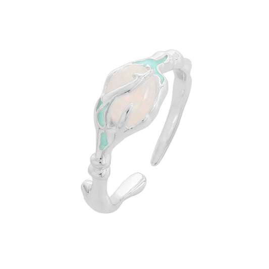 100% Authentic 925 sterling silver Original Light Luxury Design Opal Pure Silver Light Blue Drip Glue Ring