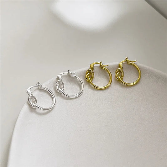 100% S925 Sterling Silver  Minimalist Knot Round Hoop Earring for Women Party Vintage Fine Jewelry Geometric Accessories