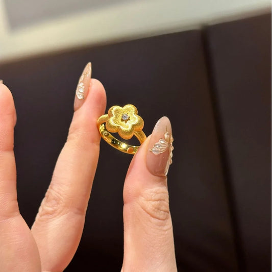 925 Sterling Silver Handmade brushed small gold flower ring, palace new Chinese style Ring